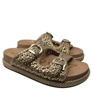 Sam Edelman Reid Slide Sandals Womens 9 Gold Braided Double Buckle Platform